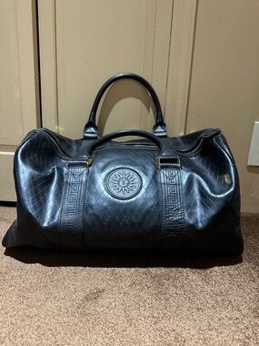Gianni Versace Black Leather Men's Medusa Head Boston Bag